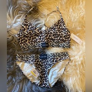 CK Calvin Kline leopard print bra and underwear set.  Large top medium bottoms